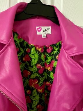 Betsey Johnson Bright Pink Faux Leather Moto Jacket